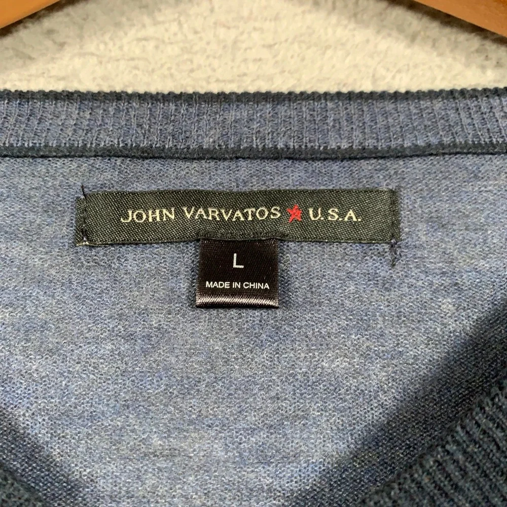 John Varvatos Henley Sweater Men's Large Blue Colorblock Raglan Long Sleeve Star